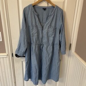 Torrid Women's 1 Blue Chambray Zip Front Drawstring Shirt Dress 100% Lyocell